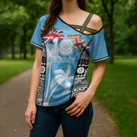 Personalised Fiji Day 2026 Cross Shoulder Shirt Masi Tapa Pattern With Palm Tree LT05 - Polynesian Pride