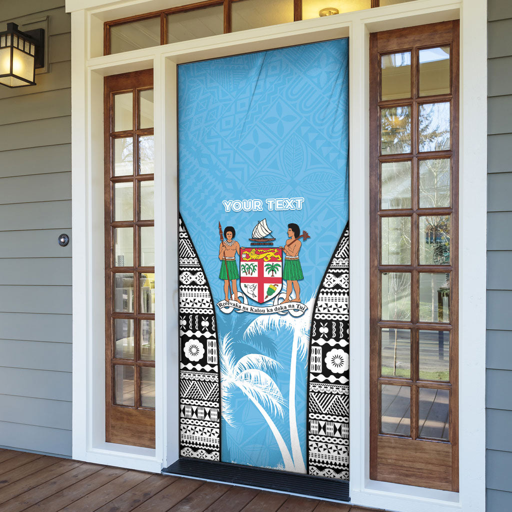 Personalised Fiji Day 2026 Door Cover Masi Tapa Pattern With Palm Tree LT05 - Polynesian Pride