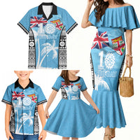 Personalised Fiji Day 2026 Family Matching Mermaid Dress and Hawaiian Shirt Masi Tapa Pattern With Palm Tree LT05 - Polynesian Pride