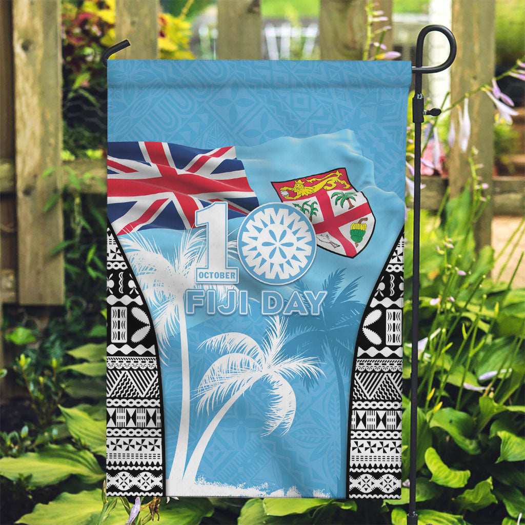Fiji Day 2026 Garden Flag Masi Tapa Pattern With Palm Tree LT05 Garden Flag Blue - Polynesian Pride