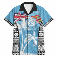 Personalised Fiji Day 2026 Hawaiian Shirt Masi Tapa Pattern With Palm Tree LT05 Blue - Polynesian Pride