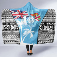 Fiji Day 2026 Hooded Blanket Masi Tapa Pattern With Palm Tree LT05 One Size Blue - Polynesian Pride