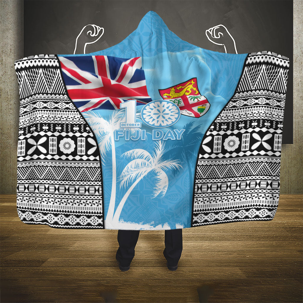 Fiji Day 2026 Hooded Blanket Masi Tapa Pattern With Palm Tree LT05 - Polynesian Pride