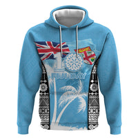 Personalised Fiji Day 2026 Hoodie Masi Tapa Pattern With Palm Tree LT05 Pullover Hoodie Blue - Polynesian Pride