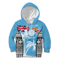 Personalised Fiji Day 2026 Kid Hoodie Masi Tapa Pattern With Palm Tree LT05 Hoodie Blue - Polynesian Pride