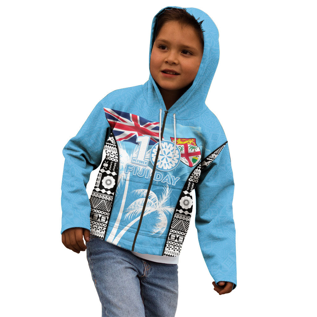 Personalised Fiji Day 2026 Kid Hoodie Masi Tapa Pattern With Palm Tree LT05 - Polynesian Pride