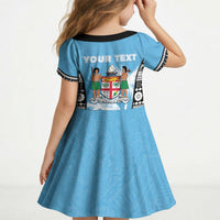 Personalised Fiji Day 2026 Kid Short Sleeve Dress Masi Tapa Pattern With Palm Tree LT05 - Polynesian Pride