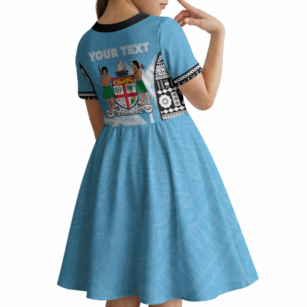 Personalised Fiji Day 2026 Kid Short Sleeve Dress Masi Tapa Pattern With Palm Tree LT05 - Polynesian Pride