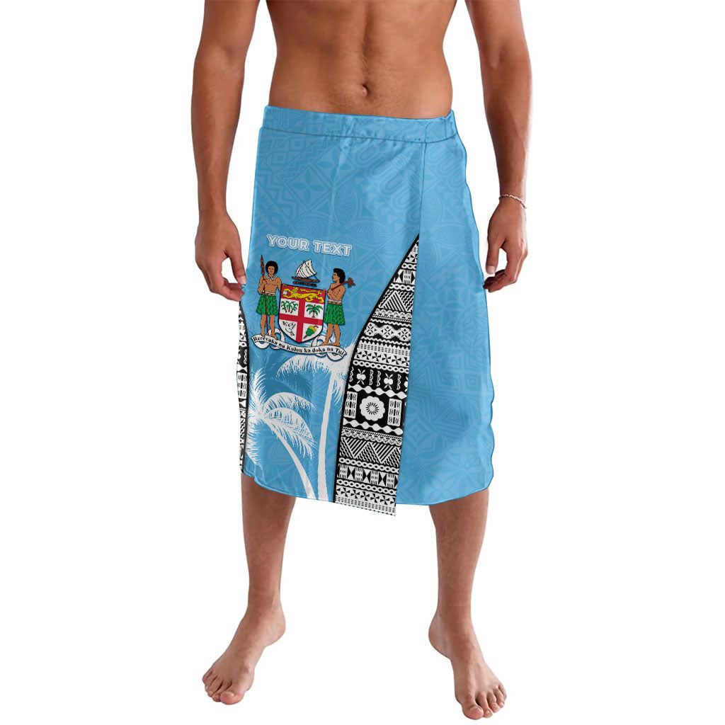 Personalised Fiji Day 2026 Lavalava Masi Tapa Pattern With Palm Tree LT05 Blue - Polynesian Pride