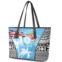Fiji Day 2026 Leather Tote Bag Masi Tapa Pattern With Palm Tree LT05 - Polynesian Pride