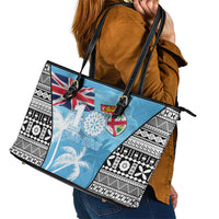 Fiji Day 2026 Leather Tote Bag Masi Tapa Pattern With Palm Tree LT05 - Polynesian Pride