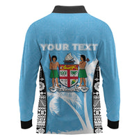 Personalised Fiji Day 2026 Long Sleeve Polo Shirt Masi Tapa Pattern With Palm Tree LT05 - Polynesian Pride