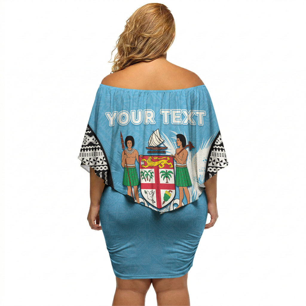 Personalised Fiji Day 2026 Off Shoulder Short Dress Masi Tapa Pattern With Palm Tree LT05 - Polynesian Pride