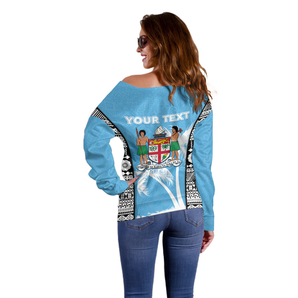 Personalised Fiji Day 2026 Off Shoulder Sweater Masi Tapa Pattern With Palm Tree LT05 - Polynesian Pride