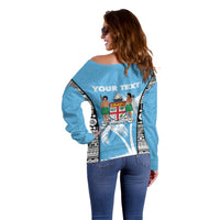 Personalised Fiji Day 2026 Off Shoulder Sweater Masi Tapa Pattern With Palm Tree LT05 - Polynesian Pride