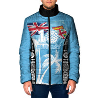 Personalised Fiji Day 2026 Padded Jacket Masi Tapa Pattern With Palm Tree LT05 Men Blue - Polynesian Pride