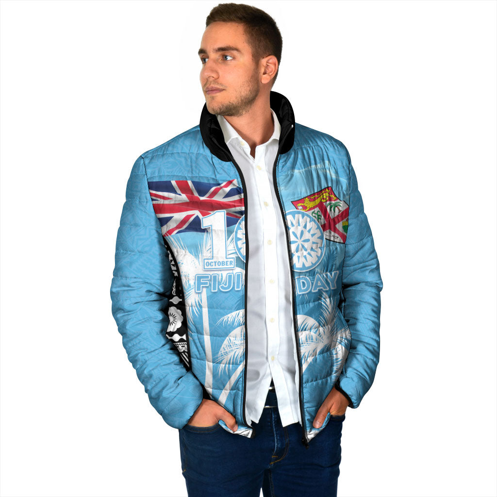 Personalised Fiji Day 2026 Padded Jacket Masi Tapa Pattern With Palm Tree LT05 - Polynesian Pride