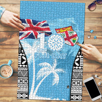 Fiji Day 2026 Puzzle Masi Tapa Pattern With Palm Tree LT05 Blue - Polynesian Pride