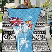 Fiji Day 2026 Quilt Masi Tapa Pattern With Palm Tree LT05 Blue - Polynesian Pride