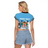 Personalised Fiji Day 2026 Raglan Cropped T Shirt Masi Tapa Pattern With Palm Tree LT05 - Polynesian Pride
