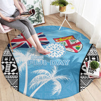 Fiji Day 2026 Round Carpet Masi Tapa Pattern With Palm Tree LT05 - Polynesian Pride