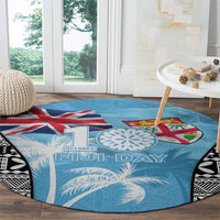 Fiji Day 2026 Round Carpet Masi Tapa Pattern With Palm Tree LT05 - Polynesian Pride