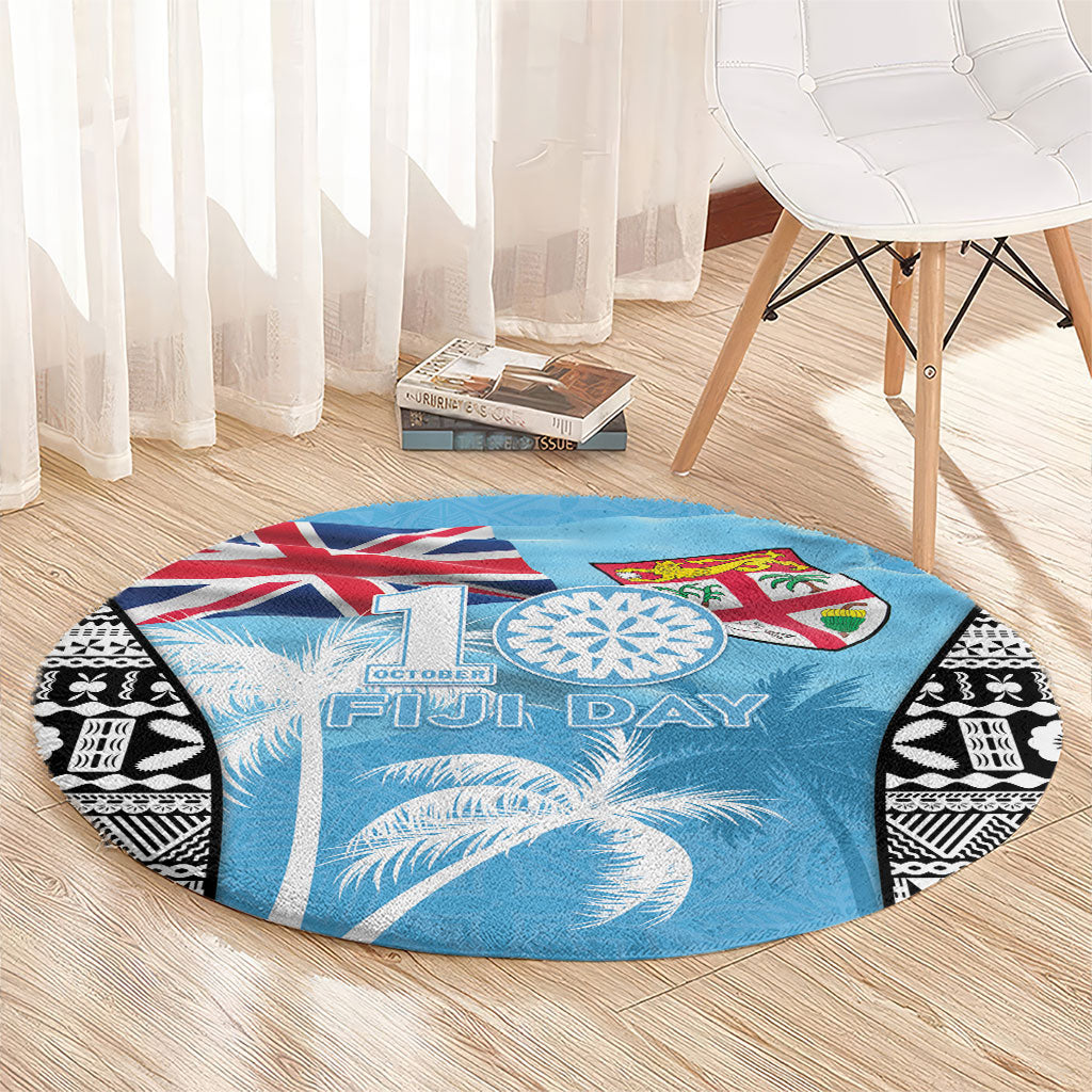 Fiji Day 2026 Round Carpet Masi Tapa Pattern With Palm Tree LT05 - Polynesian Pride