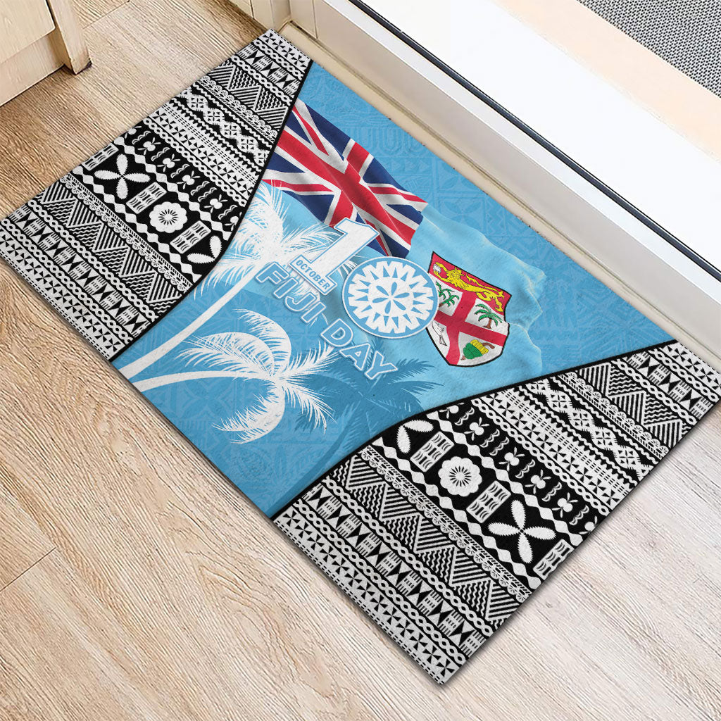 Fiji Day 2026 Rubber Doormat Masi Tapa Pattern With Palm Tree LT05 - Polynesian Pride