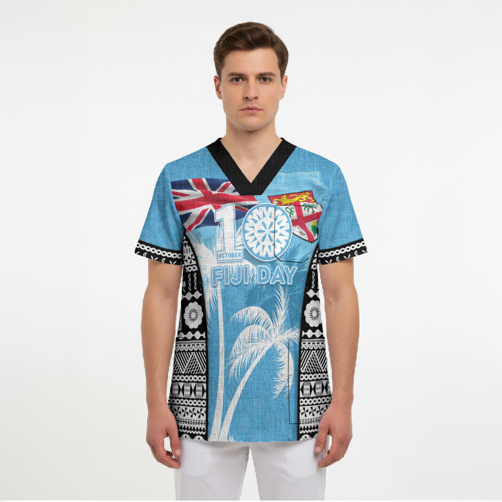 Personalised Fiji Day 2026 Scrub Top Masi Tapa Pattern With Palm Tree LT05 - Polynesian Pride