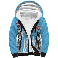 Personalised Fiji Day 2026 Sherpa Hoodie Masi Tapa Pattern With Palm Tree LT05 Unisex Blue - Polynesian Pride