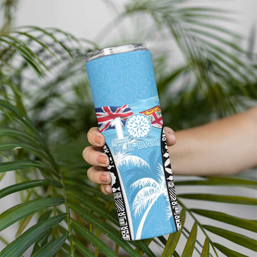 Personalised Fiji Day 2026 Skinny Tumbler Masi Tapa Pattern With Palm Tree LT05 - Polynesian Pride