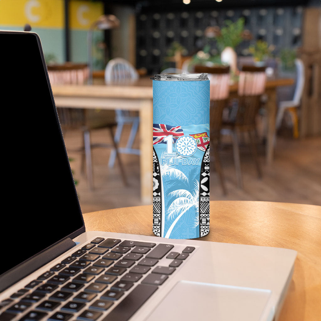 Personalised Fiji Day 2026 Skinny Tumbler Masi Tapa Pattern With Palm Tree LT05 - Polynesian Pride