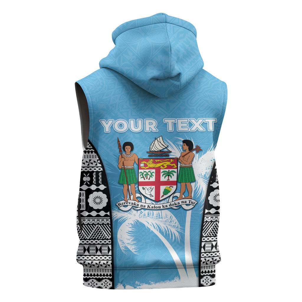 Personalised Fiji Day 2026 Sleeveless Zip Hoodie Masi Tapa Pattern With Palm Tree LT05 - Polynesian Pride