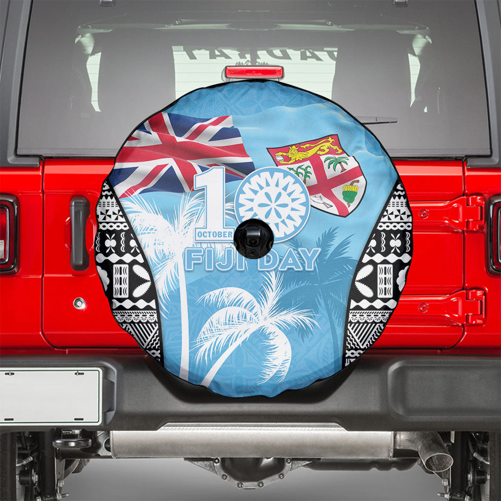 Fiji Day 2026 Spare Tire Cover Masi Tapa Pattern With Palm Tree LT05 - Polynesian Pride