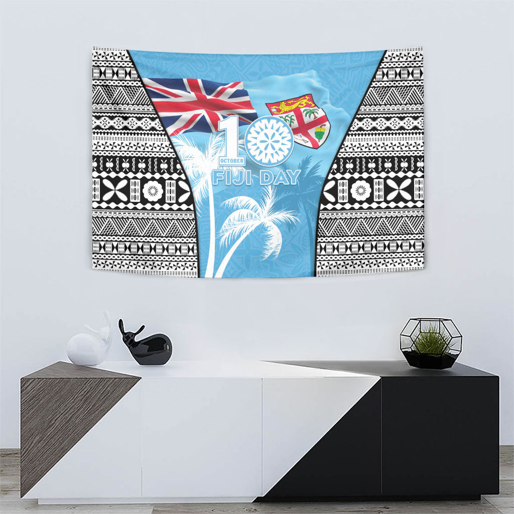 Fiji Day 2026 Tapestry Masi Tapa Pattern With Palm Tree LT05 - Polynesian Pride