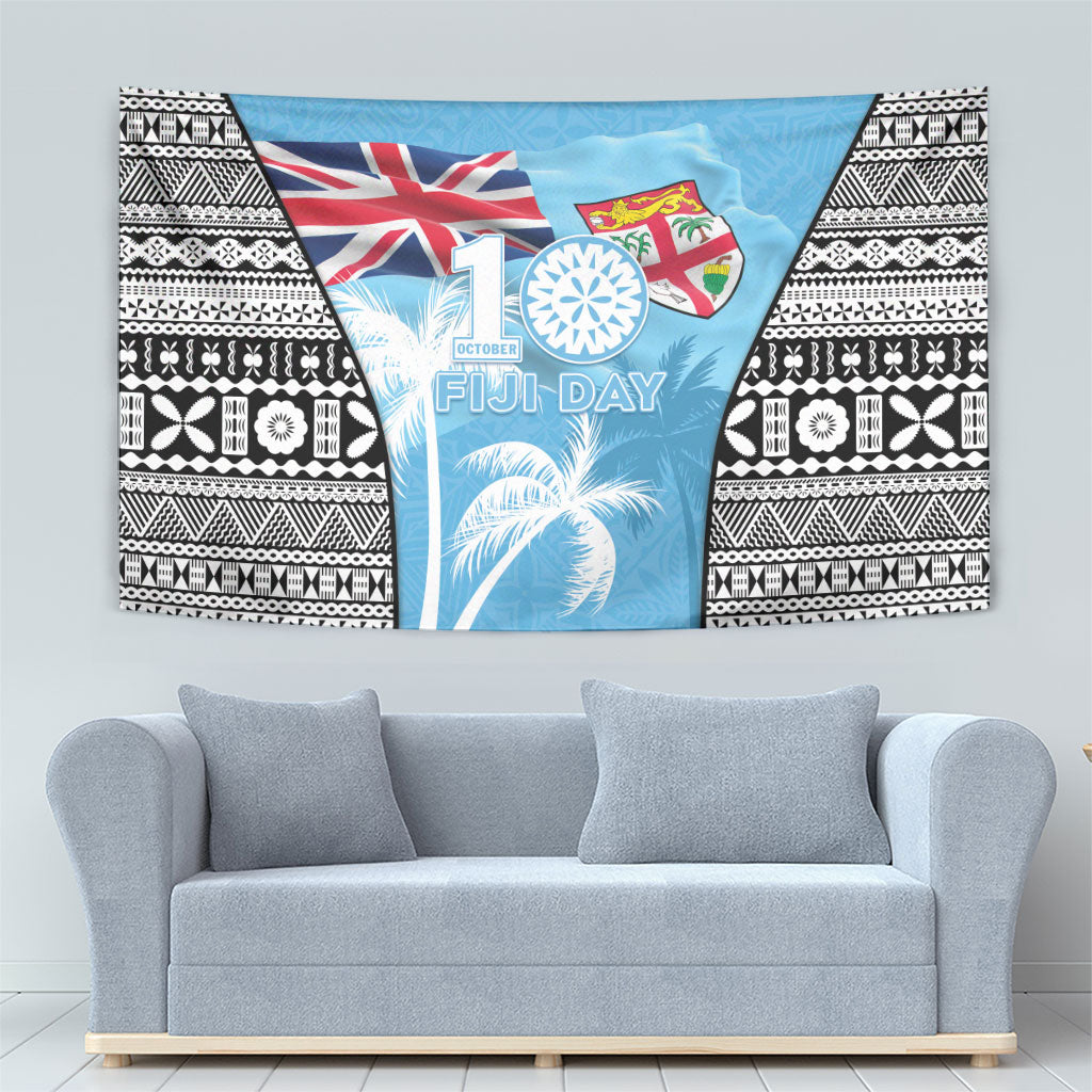 Fiji Day 2026 Tapestry Masi Tapa Pattern With Palm Tree LT05 - Polynesian Pride