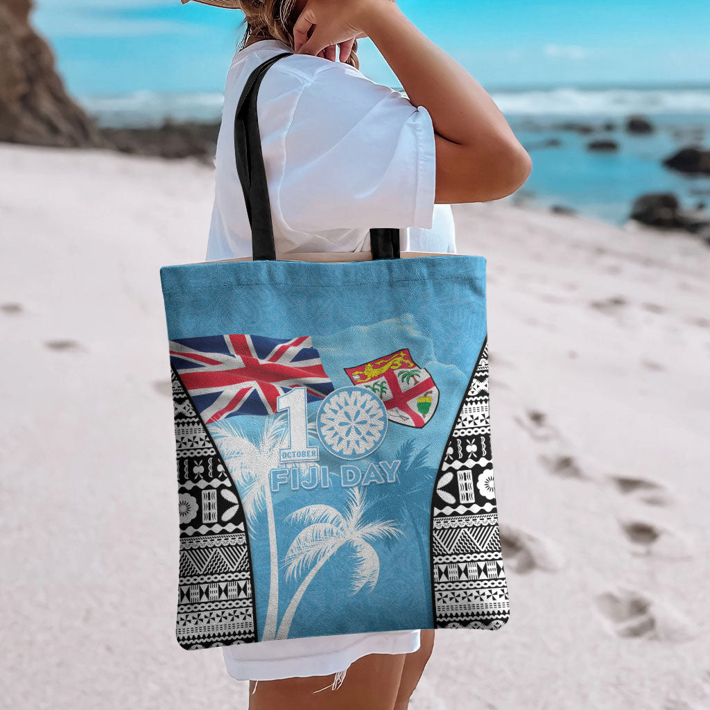 Fiji Day 2026 Tote Bag Masi Tapa Pattern With Palm Tree LT05 - Polynesian Pride