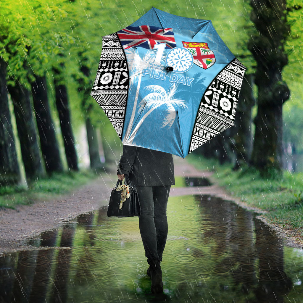 Fiji Day 2026 Umbrella Masi Tapa Pattern With Palm Tree LT05 - Polynesian Pride