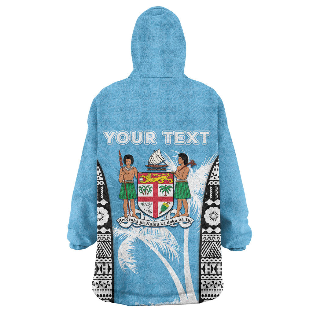 Personalised Fiji Day 2026 Wearable Blanket Hoodie Masi Tapa Pattern With Palm Tree LT05 - Polynesian Pride