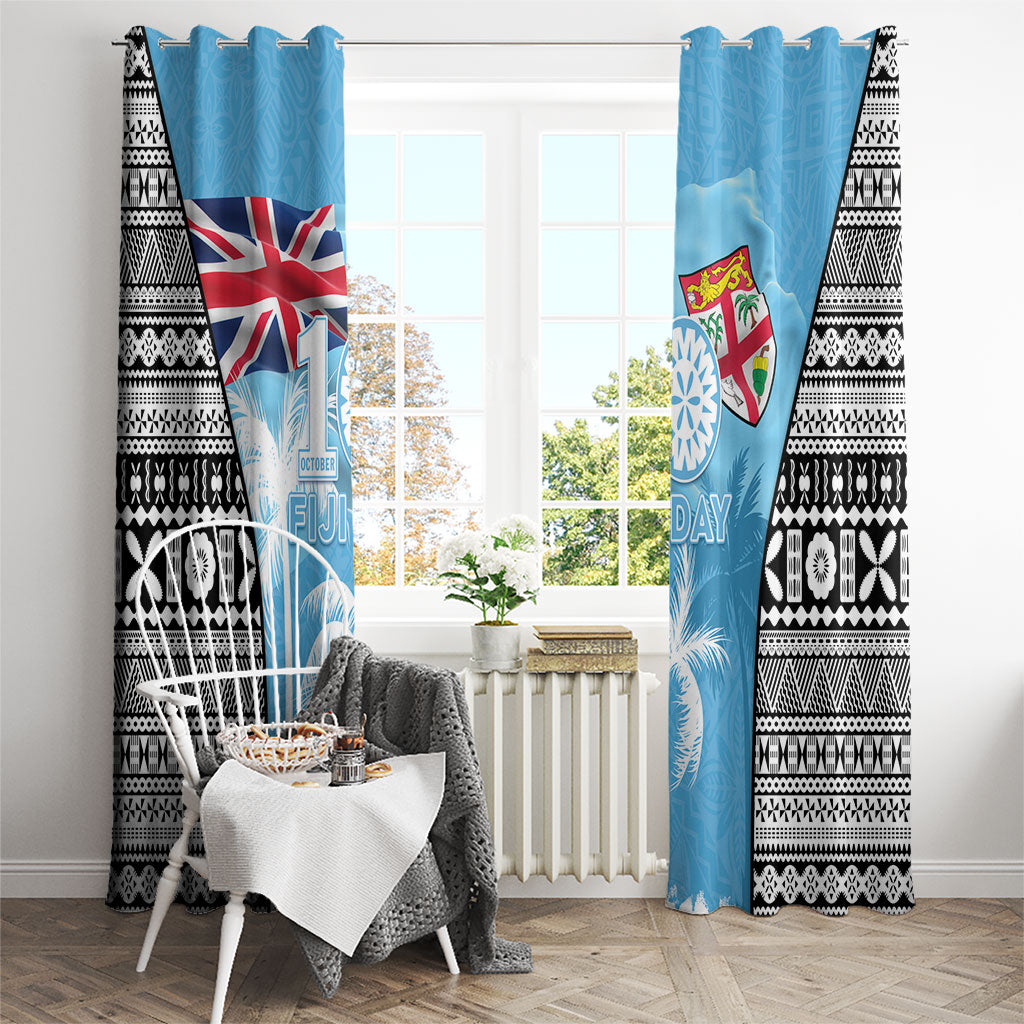 Fiji Day 2026 Window Curtain Masi Tapa Pattern With Palm Tree LT05 - Polynesian Pride