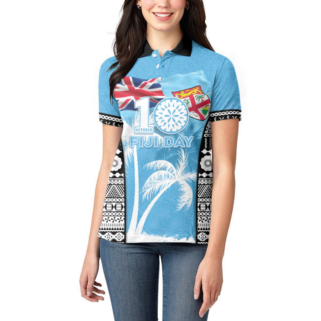 Personalised Fiji Day 2026 Women Polo Shirt Masi Tapa Pattern With Palm Tree LT05 - Polynesian Pride