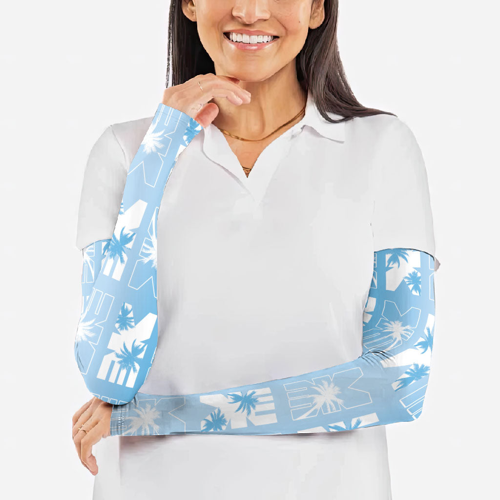 Bula Fiji Arm Sleeves Blue Makare Masi Tapa Pattern LT05 - Polynesian Pride