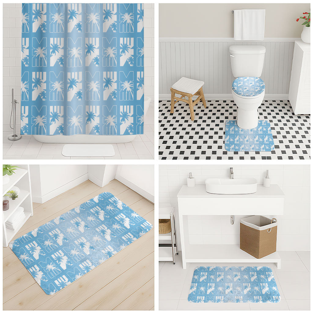 Bula Fiji Bathroom Set Blue Makare Masi Tapa Pattern LT05 - Polynesian Pride