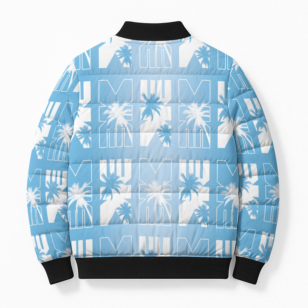 Bula Fiji Bomber Puffer Jacket Blue Makare Masi Tapa Pattern LT05 - Polynesian Pride