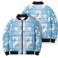 Bula Fiji Bomber Puffer Jacket Blue Makare Masi Tapa Pattern LT05 - Polynesian Pride