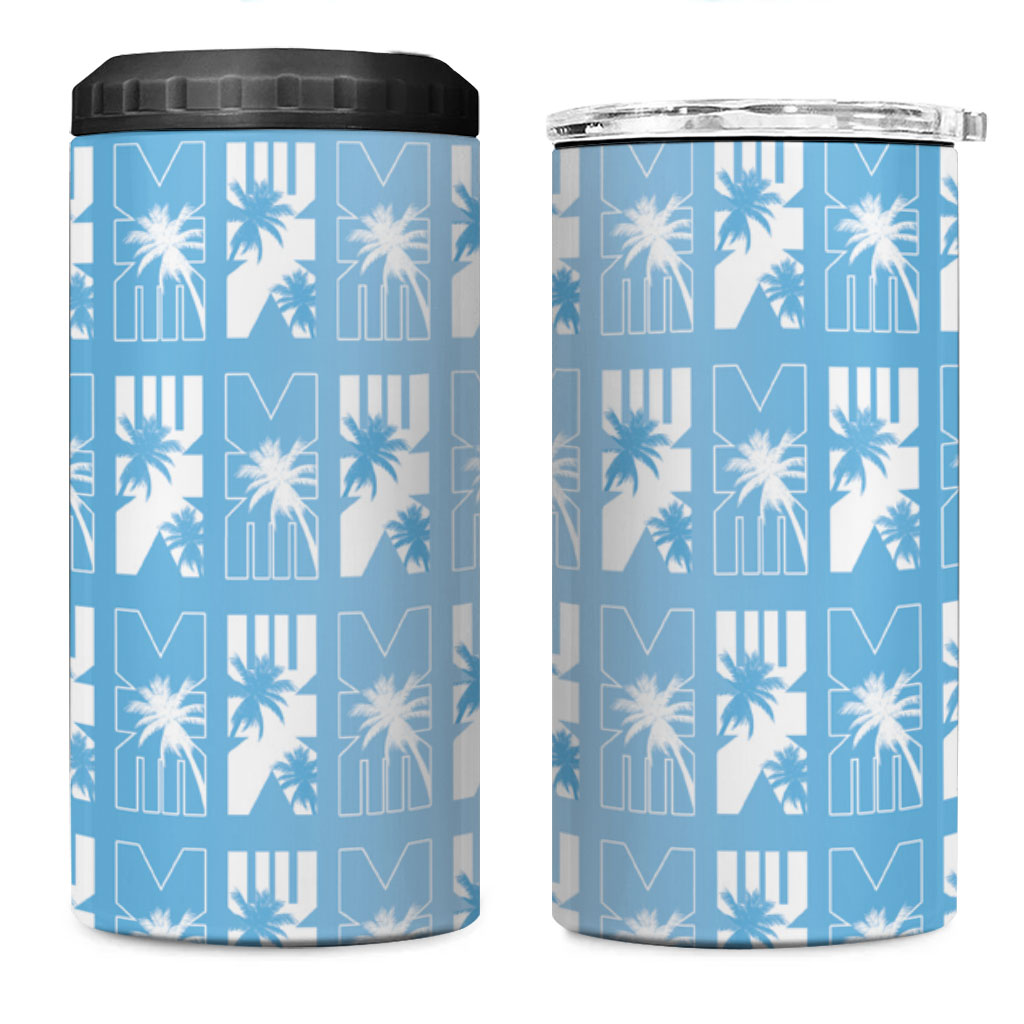 Bula Fiji 4 in 1 Can Cooler Tumbler Blue Makare Masi Tapa Pattern LT05 One Size: 16 oz Blue - Polynesian Pride
