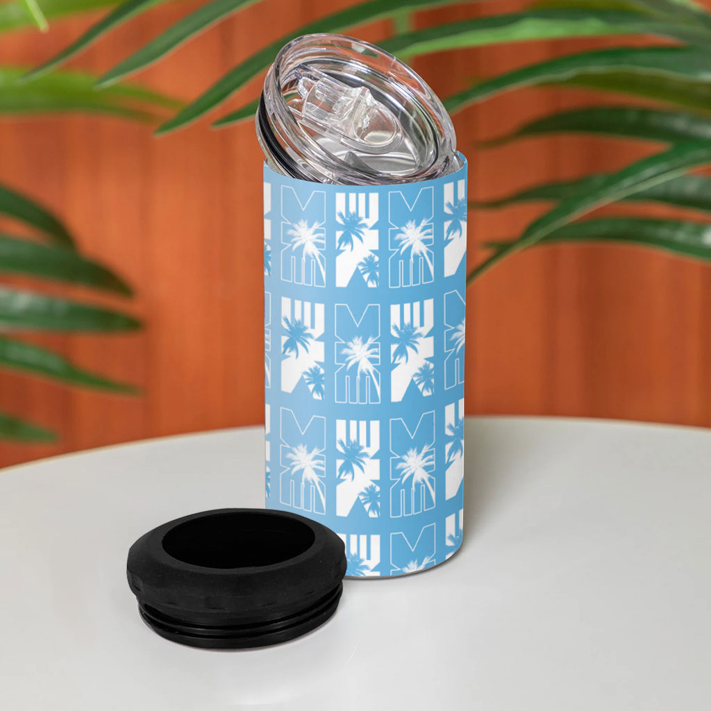 Bula Fiji 4 in 1 Can Cooler Tumbler Blue Makare Masi Tapa Pattern LT05 - Polynesian Pride