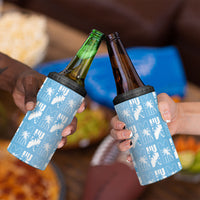 Bula Fiji 4 in 1 Can Cooler Tumbler Blue Makare Masi Tapa Pattern LT05 - Polynesian Pride