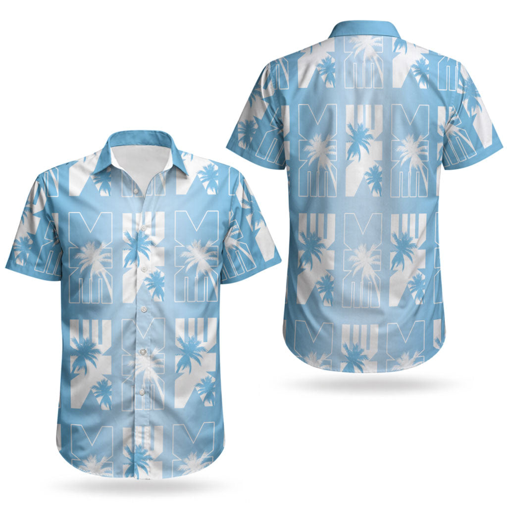 Bula Fiji Couples Matching Off Shoulder Maxi Dress and Hawaiian Shirt Blue Makare Masi Tapa Pattern LT05 - Polynesian Pride