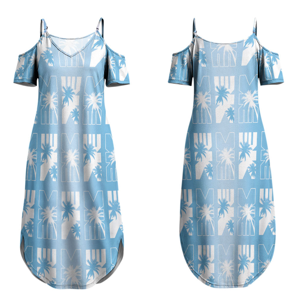 Bula Fiji Couples Matching Summer Maxi Dress and Long Sleeve Button Shirt Blue Makare Masi Tapa Pattern LT05 - Polynesian Pride